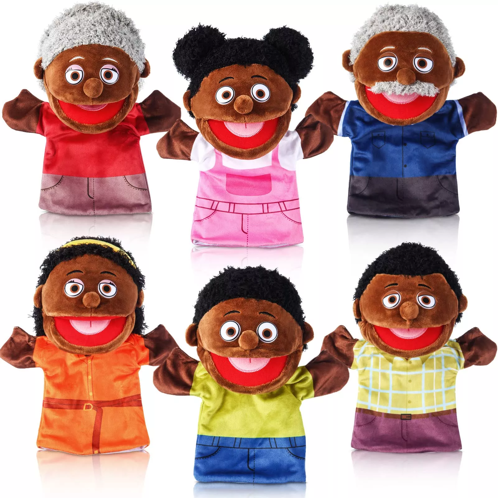 ZJoey Hand Puppet Set - Colorful 12" Plush Dinosaur Family - 6 pcs