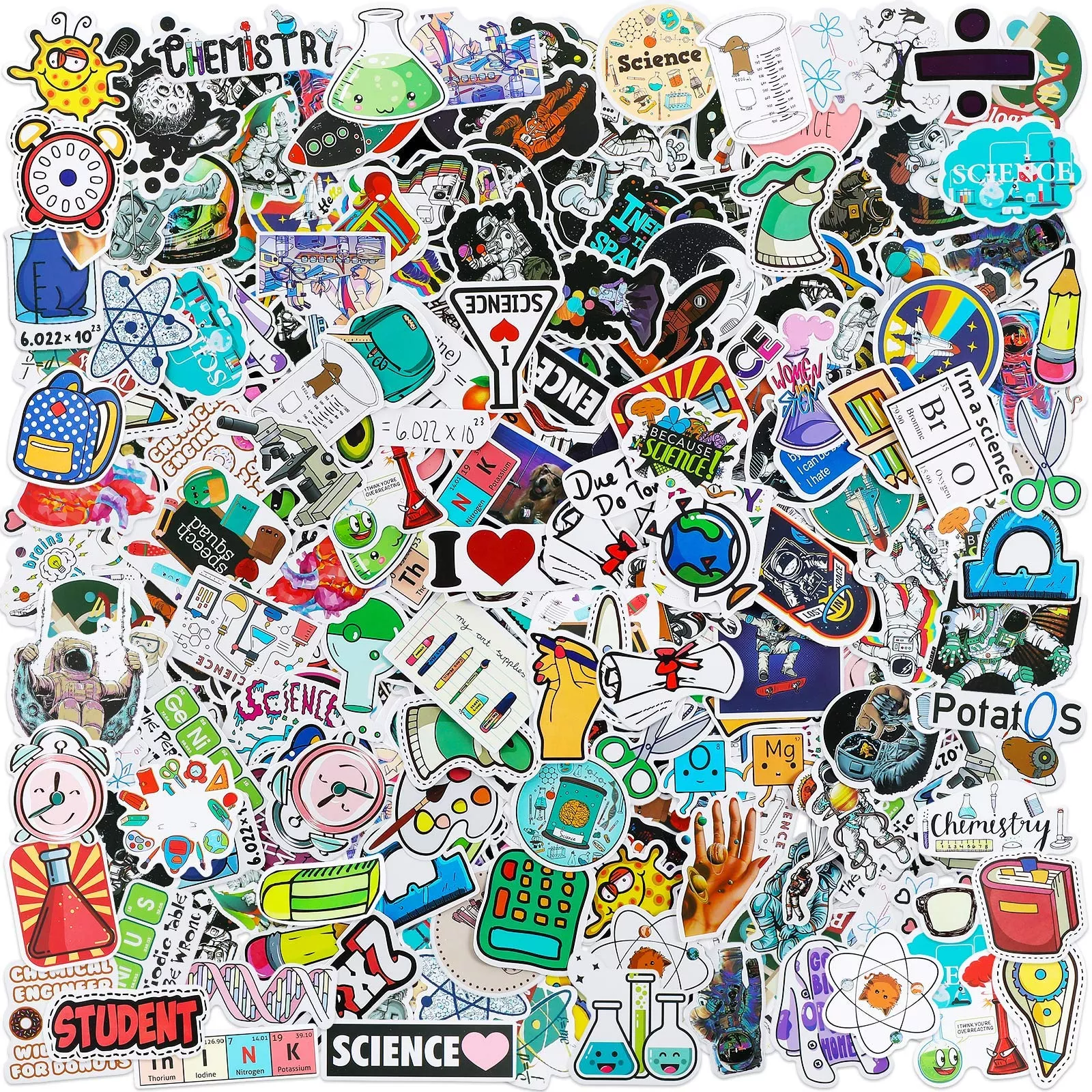 Zonon 200 Pieces Student Science Laboratory Stickers And Astronaut Space Sticker Set For Laptop Water Bottle Guitar Skateboard, Teens Kids Personalized Decals(Cute Style)