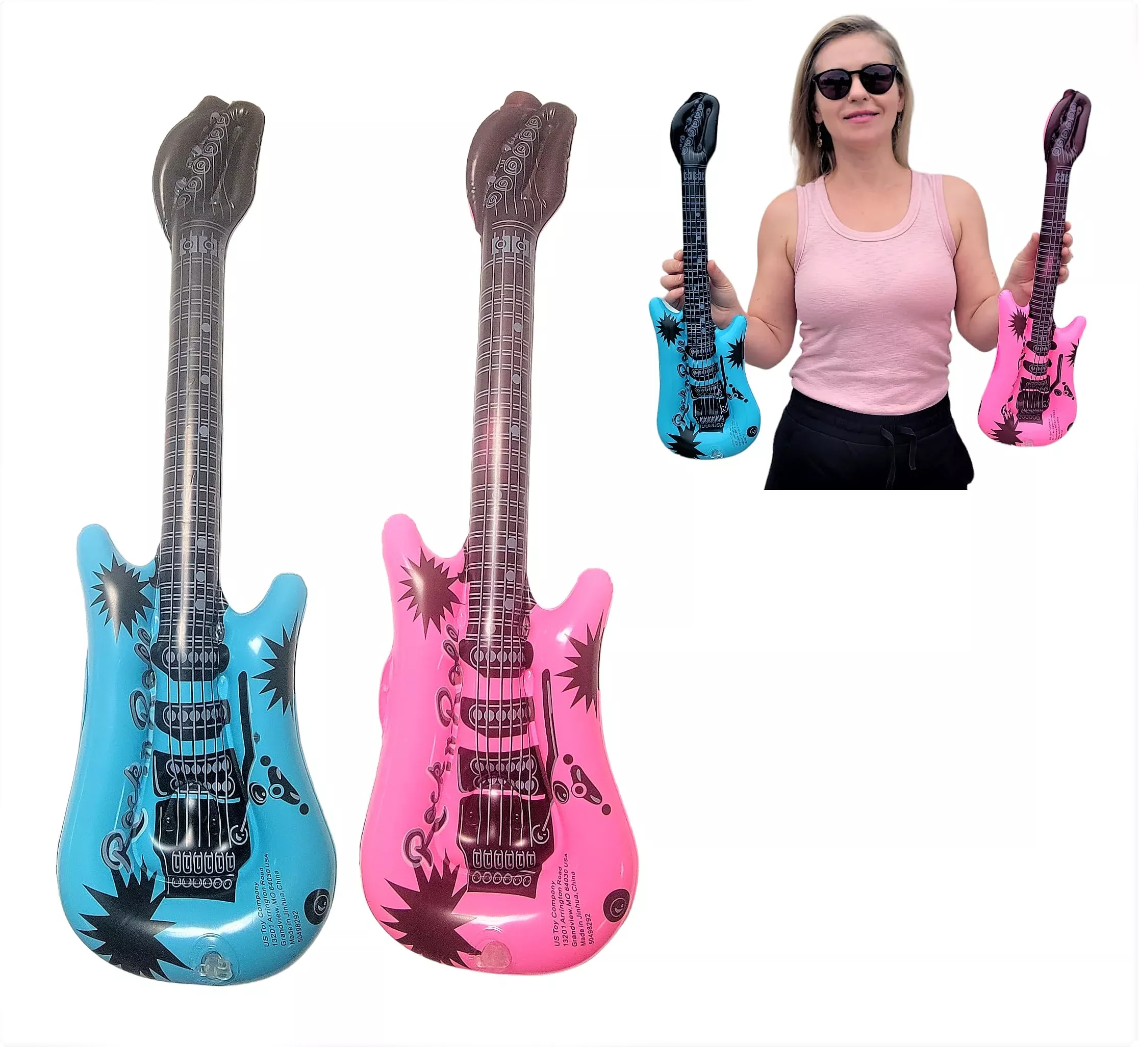 Zugar Land 21" Mini Inflatable Guitars 2 Pack Pink Blue Vinyl Props