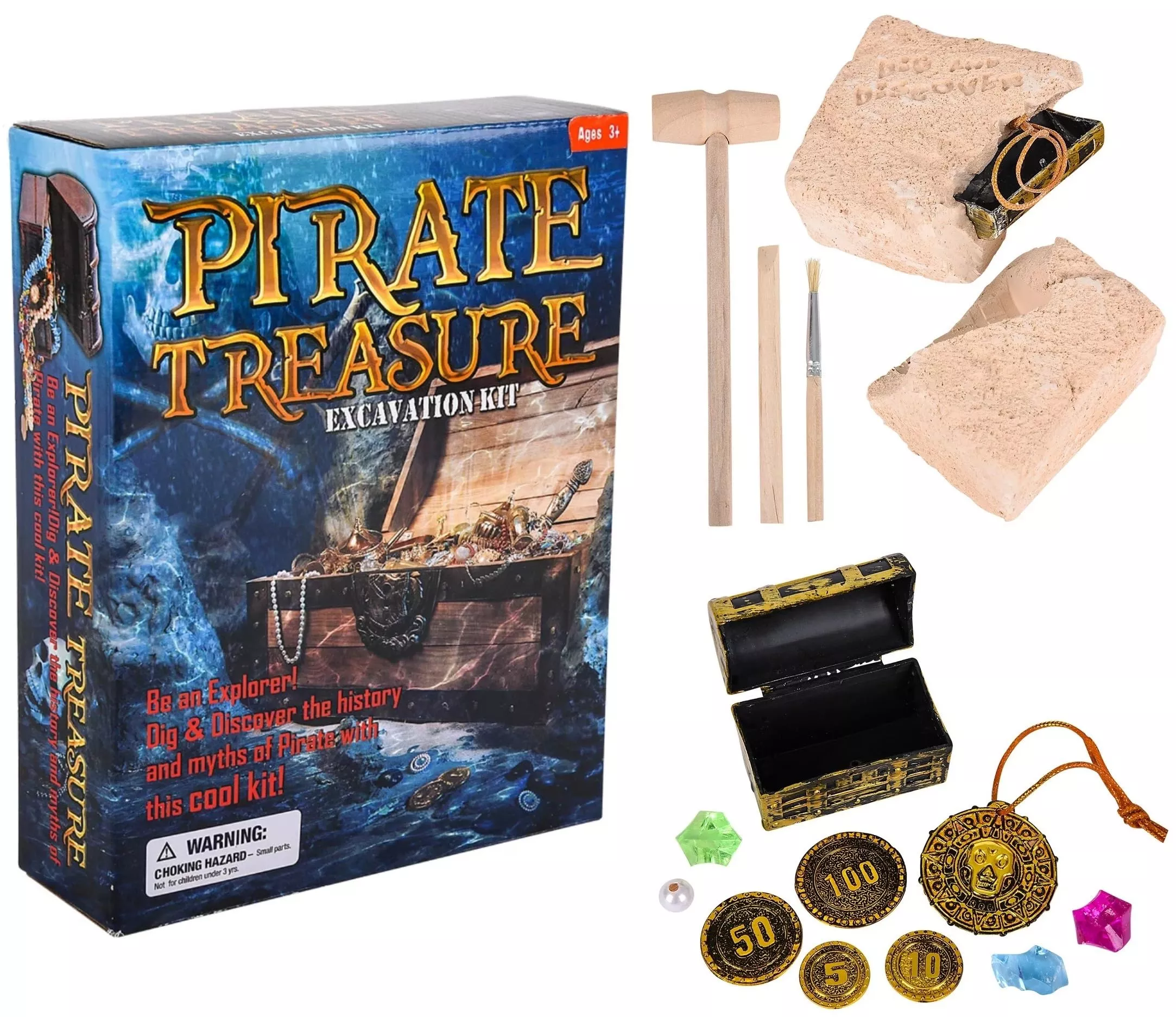 Zugar Land Pirate Treasure Chest Excavation Dig Kit 6" Red/Black/Gold